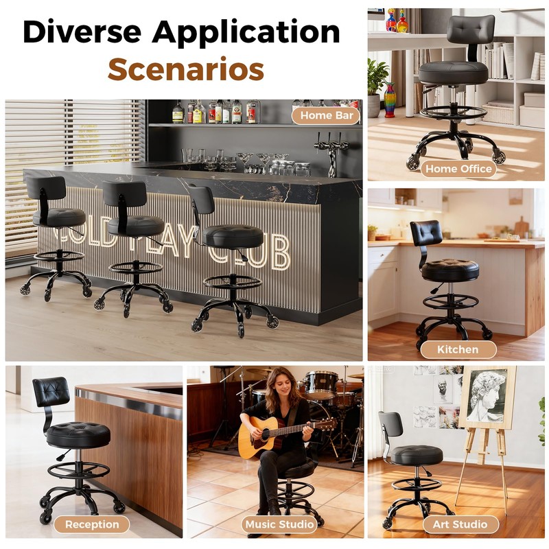 FREEKYROCK Office Drafting Chair with Footrest, Tall Height Adjustable Stool