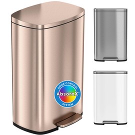 iTouchless SoftStep 50 Liter / 13.2 Gallon Rose Gold Stainless Steel Step Kitchen Trash Can, Soft-Close Lid, AbsorbX Odor Filter, Removable Bucket, Slim Rectangular Pedal Recycling Bin for Home Office