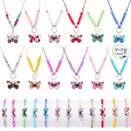 NZZVNZ 24 PCS Girls Bracelets and Necklace Set, Butterfly Friendship Bracelets Necklace Adjustable Beaded Bracelets Kids Necklaces Bracelets for Girls Birthday Party Favors