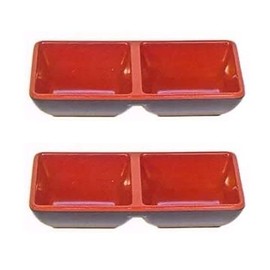 JapanBargain 2395x2, Set of 2 Soy Sauce Dish Dipping Bowls Two Compartments Japanese Style, Black and Red Color