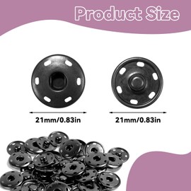 12 PCS Large Press Studs Snap Fasteners,21mm Sew-On Snap Buttons,Brass Metal Press Studs,Versatile Sewing Fasteners Buttons for Purse,Handbag,Clothes,Shoes and Hats Sewing Repair (Black)