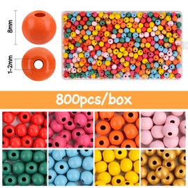 MOSTFUN Pack of 800 Colourful Wooden Beads, 8 mm Wooden Beads for Making, Children's Bracelets, Pendant Beads, Crafts with Hole, Wooden Beads for Threading for DIY Bracelets, Jewellery, Necklaces