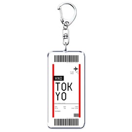 [ALOHAMONI] BOARDING PASS Flight Key Chain Acrylic Key Chain Airport Route Airplane Ticket Aviation Travel Boarding Pass PASSENGER FLIGHT AIRPORT, TOKYO
