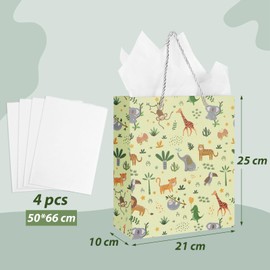 BETESSIN Geschenktüten Babyparty - 2 Stück Papiertüten mit Dschungel Tiere Motiv - 21x10x25cm Geschenktaschen mit Henkel & Seidenpapier - Geschenkverpackung für Safari Geburtstag & Babyparty