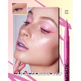 Matte Liquid Eyeliner Pen, Waterproof, Colourful Eyeliner Pen Lasts 24 Hours, Pigmented With Long-Lasting, Smudgeproof, Ultrapigmented, Quick Drying, Creates Defined Lines, Vegan-04 Pink