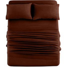 DAN RIVER Queen Jersey Sheet Set|Luxury Heather 100% Cotton Bed Sheets|T-Shirt Sheets|All Season Bedding|Soft Comfortable Deep Pocket Jersey Cotton Bed Sheets (4Pc, Queen, Brown)