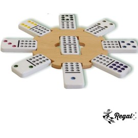 Regal Games - Mexican Train Dominoes Game Set - Double 15 Colored Dot Dominoes - Fun Family-Friendly Game - Includes 136 Tiles, 8 Metal Trains, Wooden Hub, Collector’s Tin - for 2-8 Players