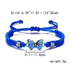 Pingyongchang Butterfly Charm Bracelet Adjustable String Butterfly Friendship Bracelets Cute Hand Woven Colorful Butterfly Charm Bracelets for Women Gifts Jewelry-Blue