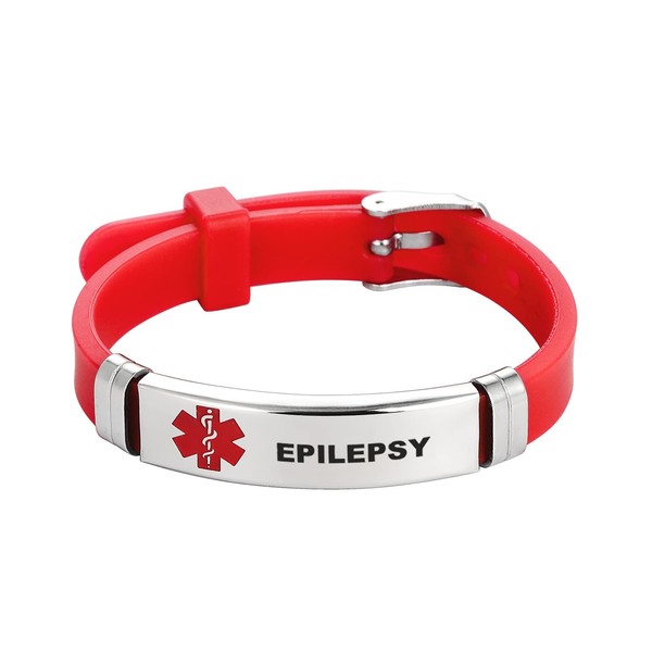 MZC Jewelry Epilepsy Medical Alert Bracelets Sport Silicone Emergency Wristband Adjustable Stainless Steel Engraved Medical ID Identification Bracelets for Men Women