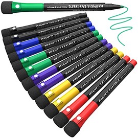 Magnetic Dry Erase Markers Fine Tip, 6 Colors (12 Pack) White Board Markers Dry Erase Marker with Eraser Cap, Low Odor Whiteboard Markers Dry Erase Markers for Kids Teachers Office & School Supplies