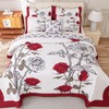 EVENHUG Quilt Twin Size Red Rose Bedding Set Floral Bedspread