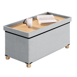 BRIAN & DANY 30 Inches Folding Storage Ottoman Bench, Ottoman with Storage Bench for Bedroom, Living Room, Entryway, Foot Rest with Legs, Light Gray