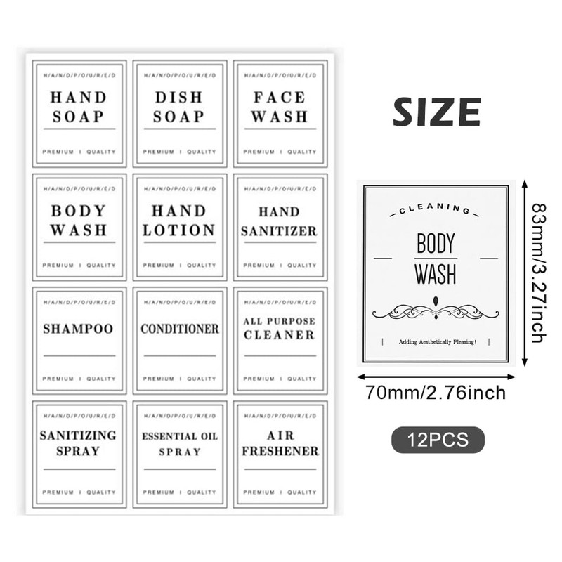 12 Pcs Waterproof Soa-p Labels,Waterproof Labels for Bottles,Kitchen Labels,Lotion Labels