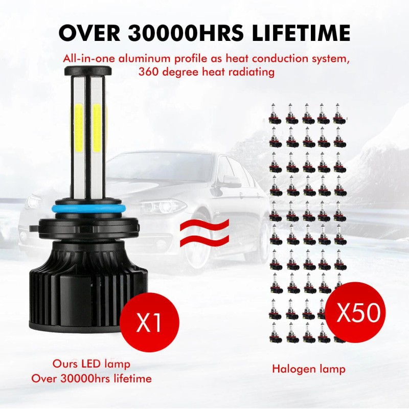 IRONWALLS 6-sides 9005 HB3 LED Headlight Bulbs Kit High Beam
