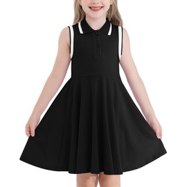 WISREMT Kids Girls Polo Dress Sleeveless Summer Tank Dress Tennis Golf Outfit Sport Active Dresses for School Casual Party Black