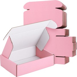 Spakon 50 Packs Shipping Boxes Cardboard Corrugated Mailer Packaging Boxes for Small Business Cute Small Box Cardboard Carton Box Mailers for Packaging Product(Pink,9 x 6 x 2.36 Inches)