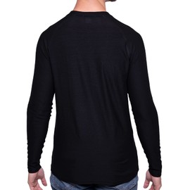 MERIWOOL Men's Base Layer Long Sleeve Henley - Lightweight Merino Wool Thermal Black