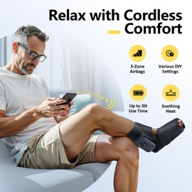 Comfytemp Cordless Foot Massager for Pain and Circulation, Feet Air Compression Massage with Heat for Plantar Fasciitis, Foot Warmer with Deep Kneading Massager for Ankle, Heel, Sole, Arch (1 Pack)