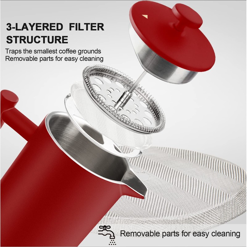 Secura French Press Coffee Maker, Double-Wall 304 Grade Stainless Steel