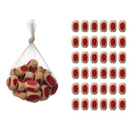 Creative Co-Op 1" L Wood Net Bag, Natural & Red (Contains Approximately 30 Pieces) (Each One Will Vary) Decorative Accents