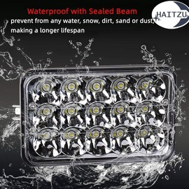 Haitzu 4x6 Headlights Led 4PCS w/H4 Socket Headlamp Compatible with The Following Models:Peterbilt Rectangular H4651 H4652 H4656 H6545 H4666 Kenworth Freightinger Ford Probe Chevy Cutlass
