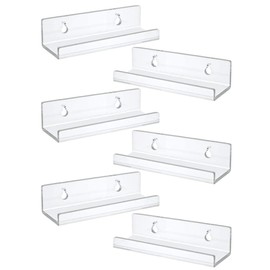 6 Pack Vinyl Record Shelf Wall Mount, 4" Vinyl Holder Clear Vinyl Shelves Acrylic Record Display Holder, Transparent Floating Shelf for Album Record Storage & Display, Wall Decor, Picture Ledge