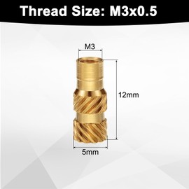 QUARKZMAN Pack of 100 M3 Threaded Inserts Brass Heat Set Insert M3 x 12 mm, OD 5 mm Knurled Insert Nuts, 3D Print Brass Nuts Female Threaded Inserts Nuts