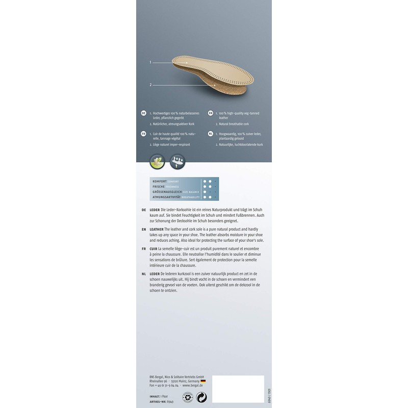 Bergal Cork Insoles Upper Side 100% Leather - not present,