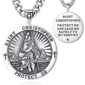AEONSLOVE 925 Sterling Silver Saint Christopher Necklace for Men Women St Christopher Medal Saint Christopher Pendant Religious Protection Amulet Christian Catholic Jewelry for Boy Girl