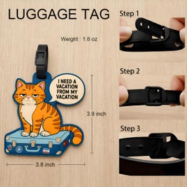 Vacation Mood Orange Tabby Silicone Luggage Tag for Suitcases, Flexible Travel Name Label with Adjustable Strap, Funny Bag Identifier for Carry On Bags, Backpacks, School Bags and Pet Lovers