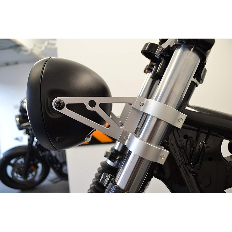 Alchemy Parts Motorcycle Brushed Headlight Brackets with Fork Clamps to