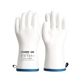 LANON Liquid Silicone Gloves, Heat Resistant Oven Gloves with Fingers, Food Grade, Waterproof, White, XL