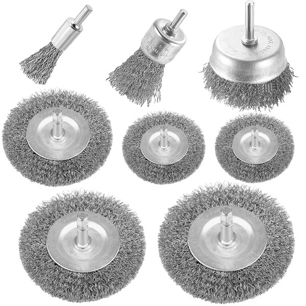 Wire Wheel Cup Brush Drills Set 8 pcs,Steel Wire Brush Wheel Cup Brush Metal Brushes for Drill 1/4 Inch Shank for Cleaning Rust, Flakes and Abrasives Drill Attachment