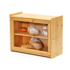 RoyalHouse Premium Bamboo Double Layer Bread Box With Clear Window, Bread Storage And Organizer for Kitchen Countertop, Bread Container, Assembly Required