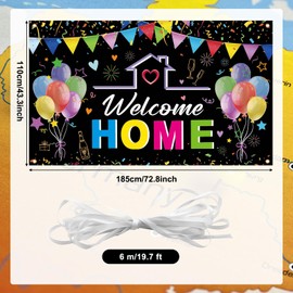 GRESATEK Welcome Home Background Banner, Welcome Home Banner Garland, Black Decorations for Homecoming, Family, Return, Family Celebrations, Party Decoration, 185 x 110 cm