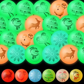 Augshy Christmas Bouncy Balls, 24Pcs Christmas Luminous Bouncy Balls Glow in The Dark Rubber Bouncy Balls Christmas Party Favors Bag Fillers School Classroom Games