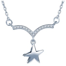 Yumi Locomotive Pendant 925 Sterling Silver Cubic Zirconia V Shape Star Pendant Adjustable Necklace for Women Girls