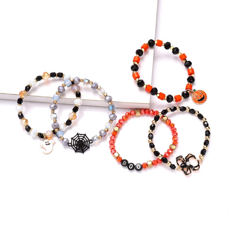 Halloween Beaded Bracelets Pumpkin Spider Ghost Charms Bracelets BOO Happy