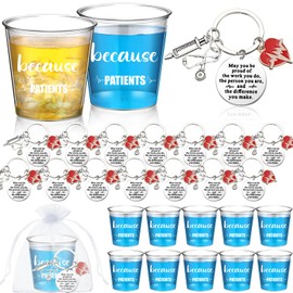 Nuogo 24 Pack Nurses Week Gifts Bulk 2025 Include 2.87oz Disposable Shot Glasses, Keychain and Organza Bag Appreciation Gifts for Graduation Practitioner Student Assistant(Because Patience)