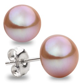 Women's Pearl Earrings Pink Freshwater Cultured Pearls Button Shape Lavender Pink Colour Secret & You Pearl Stud Earrings Sterling Silver 925 - Available in 4 Sizes from 8 - 11 mm, Sterling Silver,