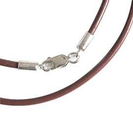 Dreambell 925 Sterling Silver Brown Round Natural Leather Cord 2mm Choker Necklace 20 Inches