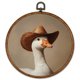 BCUANGD Western Trendy Round Wall Art Decor - Retro Goose Neutral Wall Art Canvas Frame Artwork Prints, Rustic Vintage Country Round Wall Hanging Decorations for Home Farmhouse Bedroom, 10"x10"