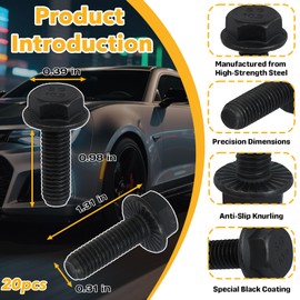 20PCS 551696 Exhaust Manifold Bolts Kit, LS Exhaust Manifold Header Bolts Compatible with GM LS1 LS2 LS3 LS6 LSX LT Engines, Black Coated High Strength, Replacement Bolt Set for LS Swaps and Rebuilds