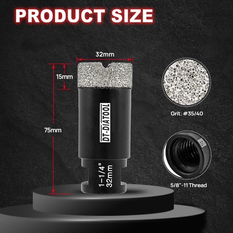 DT-DIATOOL Daimond Core Drill Bit 1-1/4 Inch Vaccum Brazed Hole