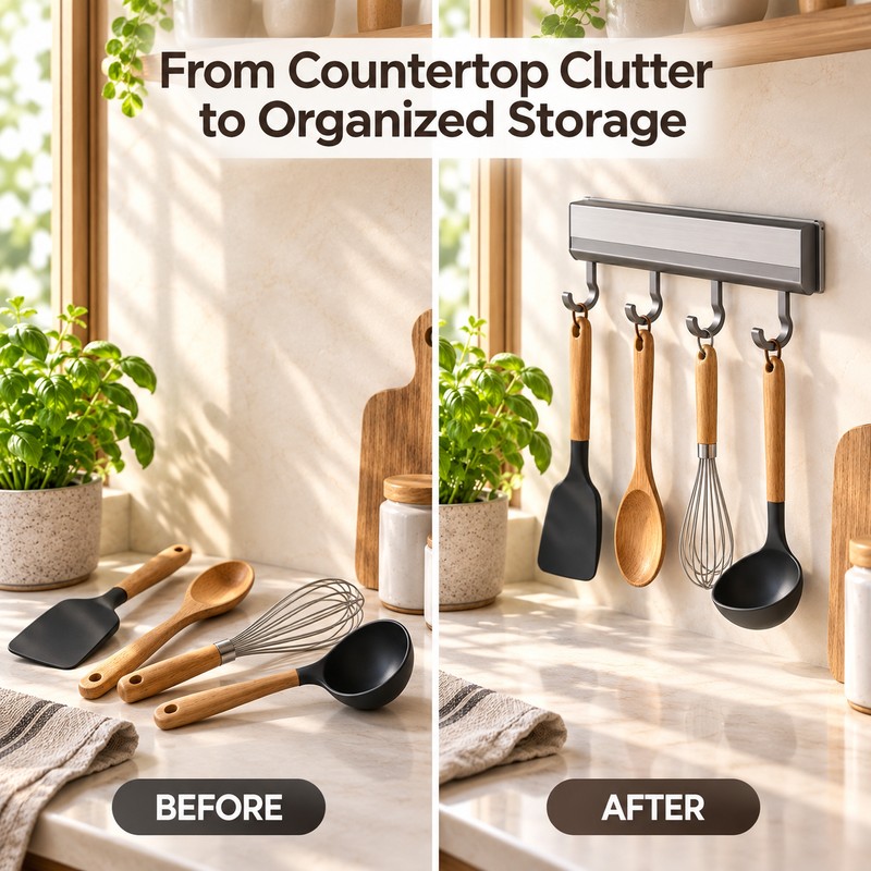 Wall Mounted Kitchen Hook Rack for Utensil Storage – Space-Saving