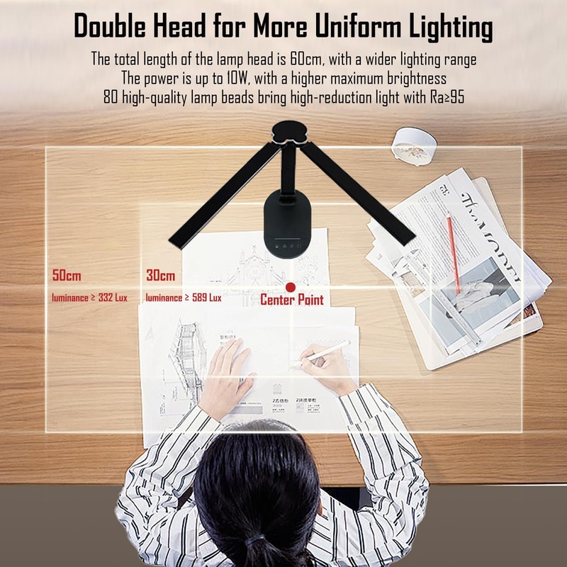 kvppvt LED Double Head Desk Lamp with Night Light, 5