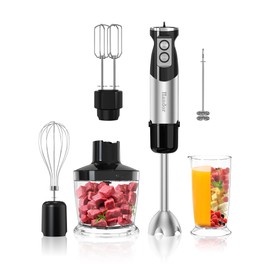 Handor 6-in-1 Hand Immersion Blender, 1000W 12 Speed Handheld Blender with 600ml Beaker, 500ml Chopper, Egg Whisk, Milk Frother, Stainless Steel Blades for Soup, Smoothie, Puree