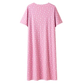 Keyocean Women Nightgowns, Soft Comfy Cotton Lightweight Elegant Short Sleeves Ladies Nightdress for Summer, Love Heart on Prism Pink, Large (L)