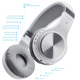 Riwbox Bluetooth Headphones, XBT-80 Foldable Wireless Stereo Headphones Over-Ear with Microphone and Volume Control, Wired and Wireless, for PC/Phones/TV (White & Silver)