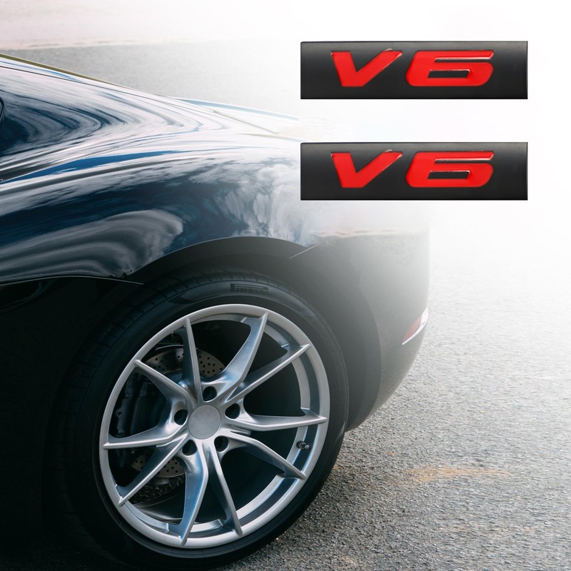 CARRUN 2 Pcs V6 Emblem 3D Metal Nameplate Badge Decal